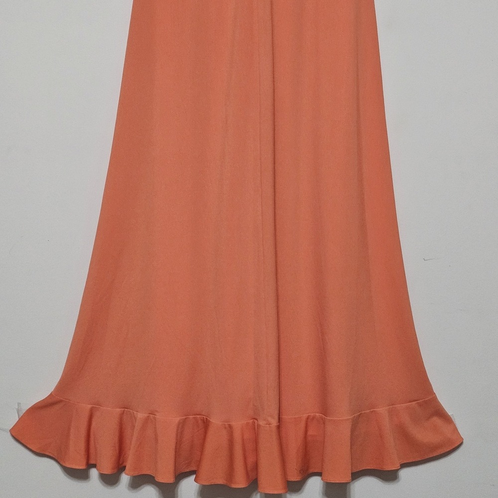 Badgley Mischka Dress Size 0 Fit X Orange Halter Ruched Sleeveless Long Maxi 350 - Picture 14 of 16